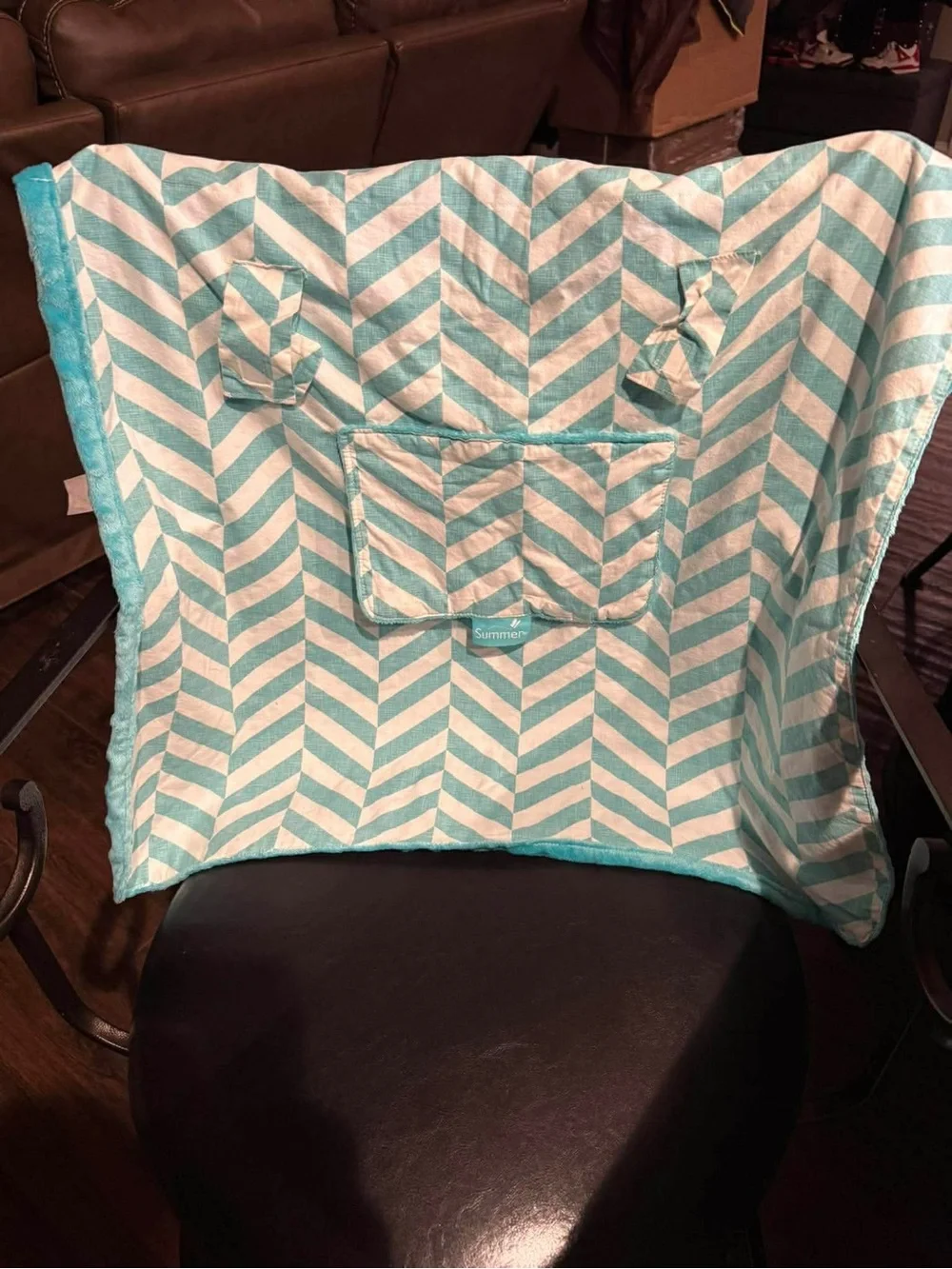 Infant Aqua Chevron Car Seat Canopy Carrier/ nursing cover
